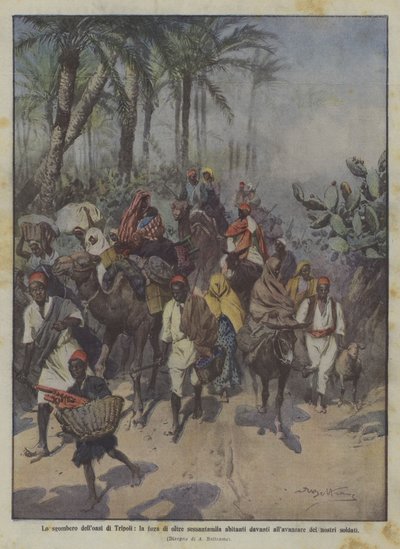 Evacuation of the Oasis of Tripoli, Flight of Over Sixty Thousand Inhabitants Before the Advance of Our Soldiers by Achille Beltrame
